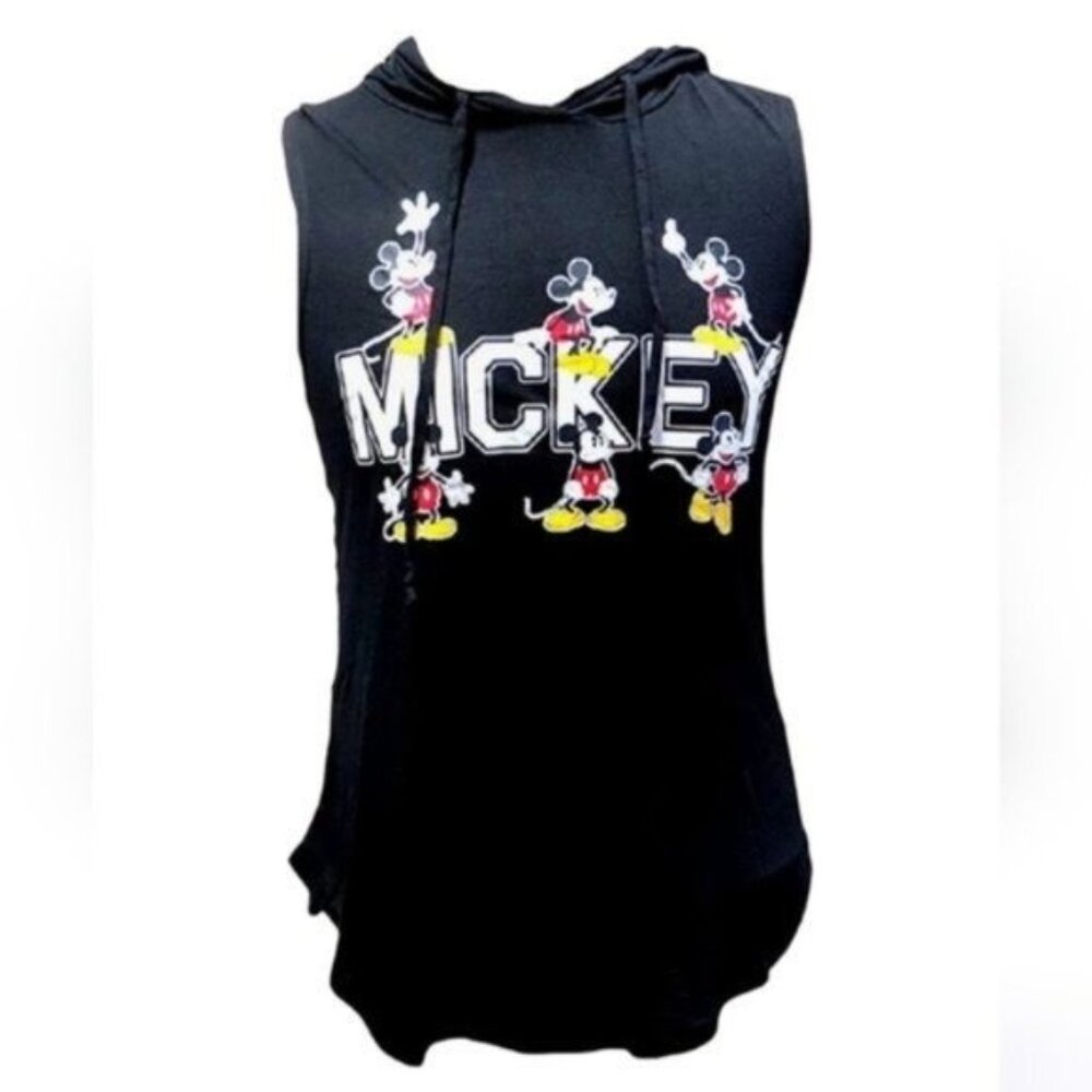 Disney Black Mickey Mouse Sleeveless Pullover Hooded T shirt Size Junior 7/9 - Picture 3 of 14